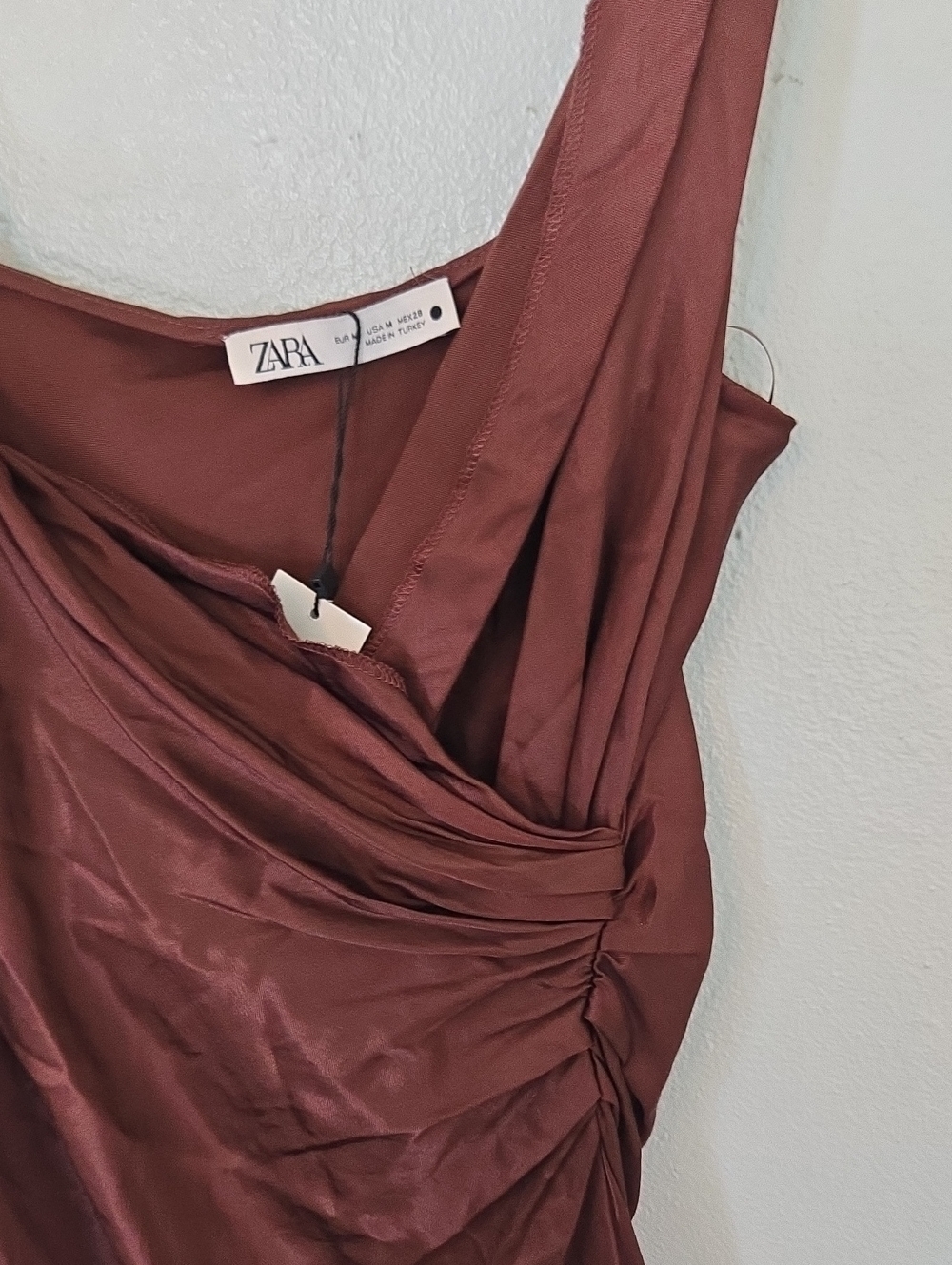 Zara | NWT Brown Satin Slip Dress Size Medium - Picture 6 of 8
